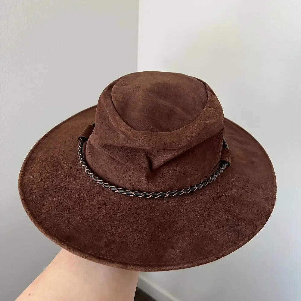Kakadu Traders Australia Brown Kangaroo Suede Leather Southern Cross Hat M